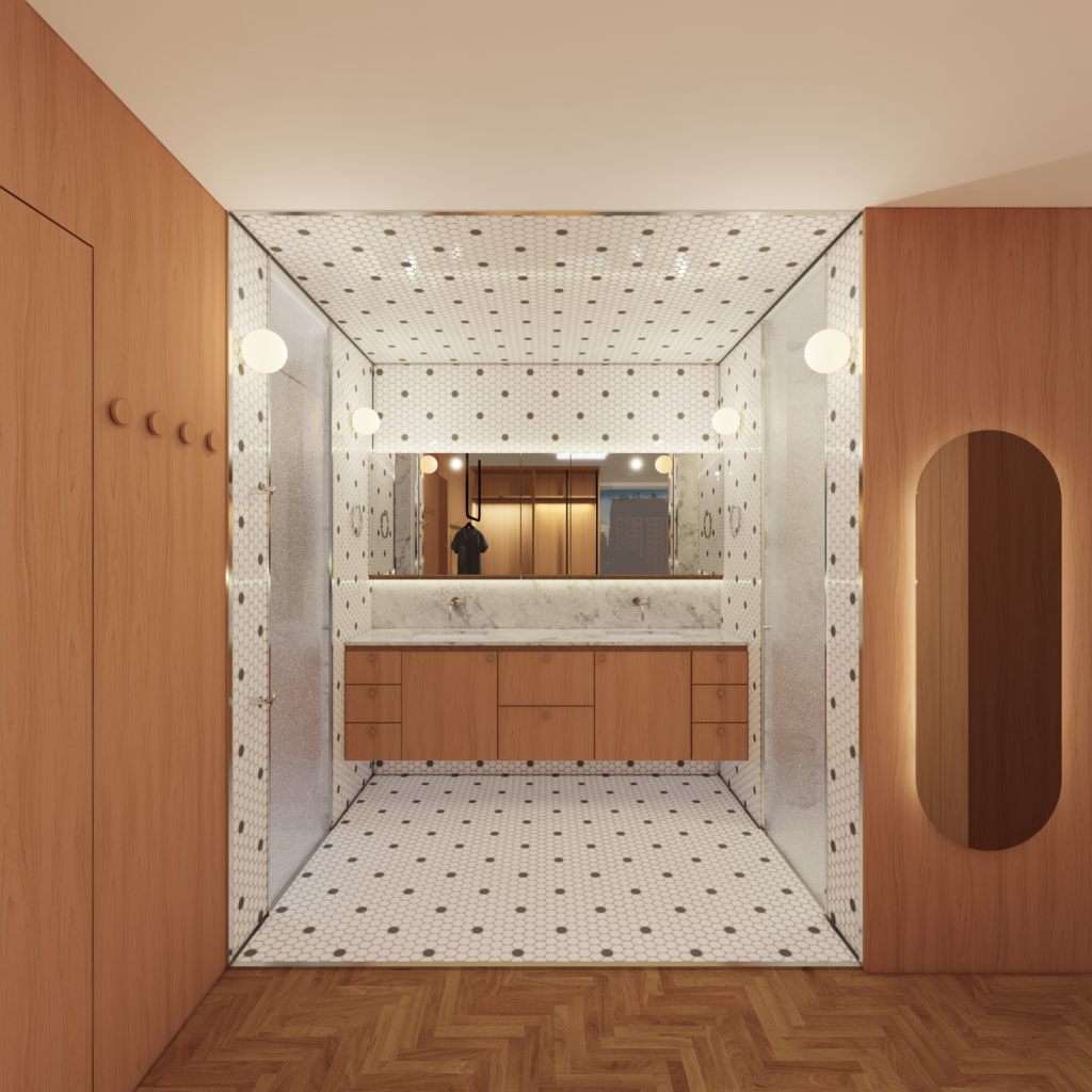render do banheiro da reforma do apartamento de alto padrão