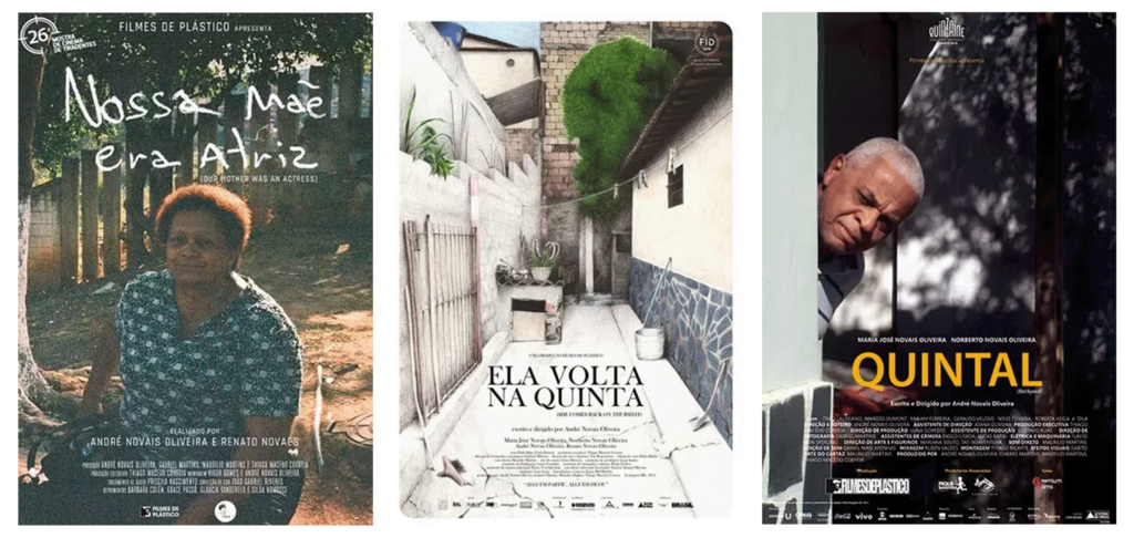são exibidos 3 cartazes da produtora audiovisual Filmes de Plastico representando o projeto corporativo elaborado pela mobio arquitetura