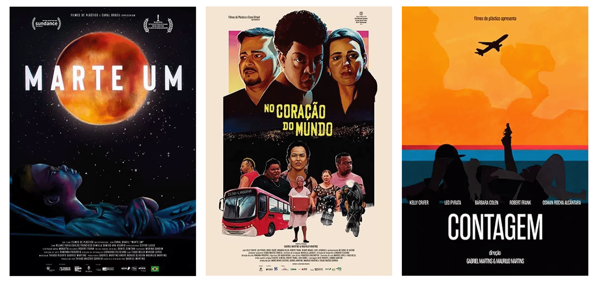 são exibidos 3 cartazes da produtora audiovisual Filmes de Plastico representando o projeto corporativo elaborado pela mobio arquitetura